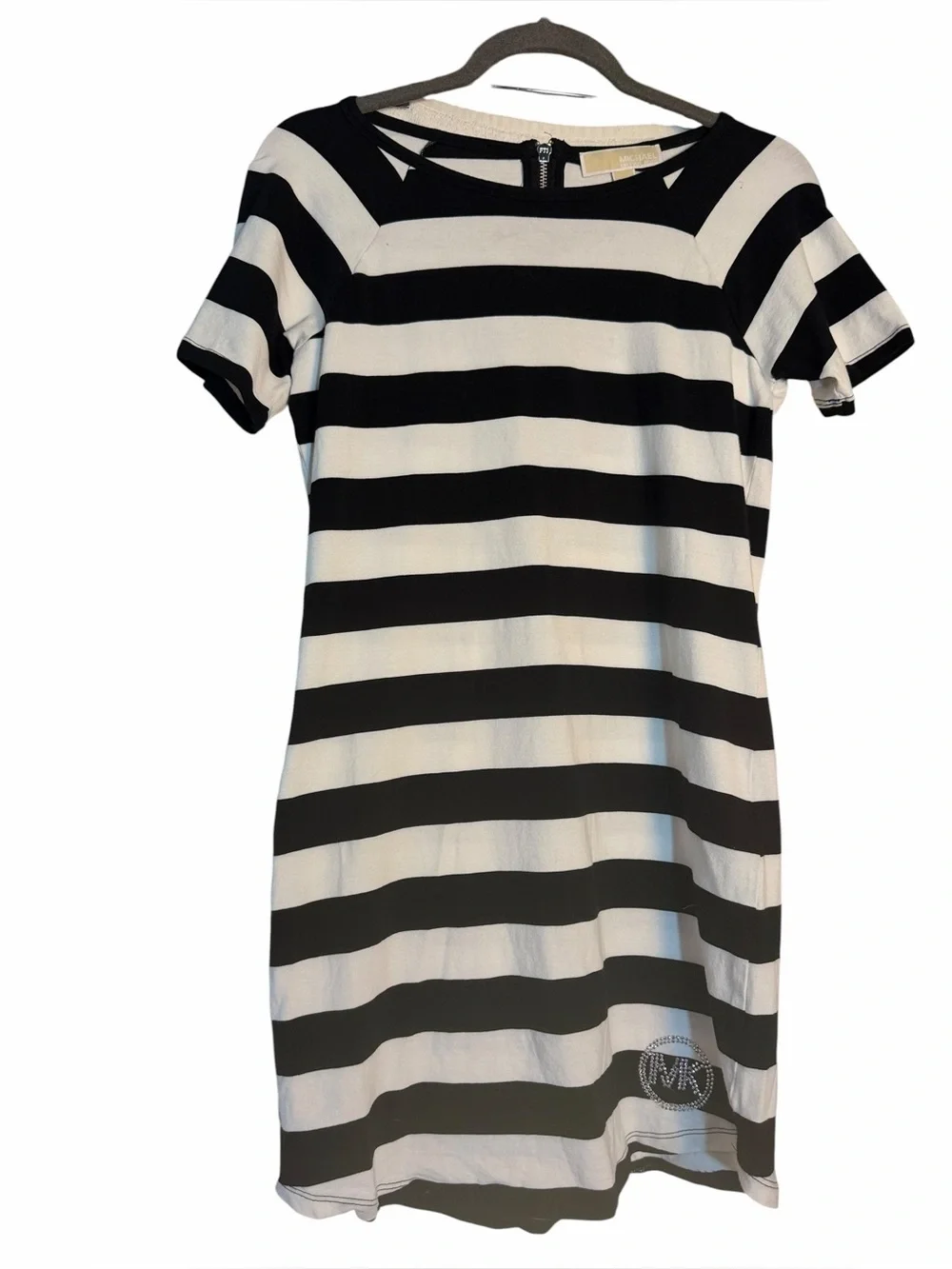 Michael Kors Black and White Striped Tee Dress